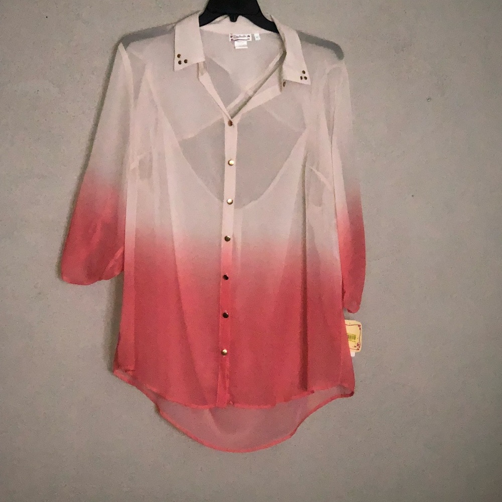 Pink and white ombré sheer shirt